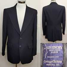 Givenchy Blazer Men's 41" Chest Navy Pinstripe VTG 1970s Beverly Hills J5136