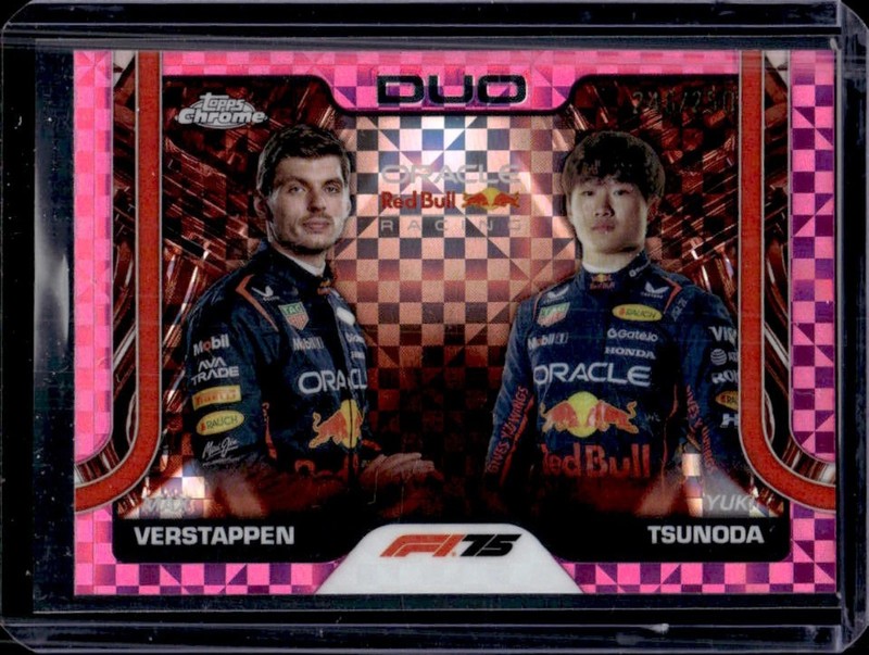 2025 Topps Chrome F1 Max Verstappen Yuki Tsunoda Pink Checker Refractor Duo /250
