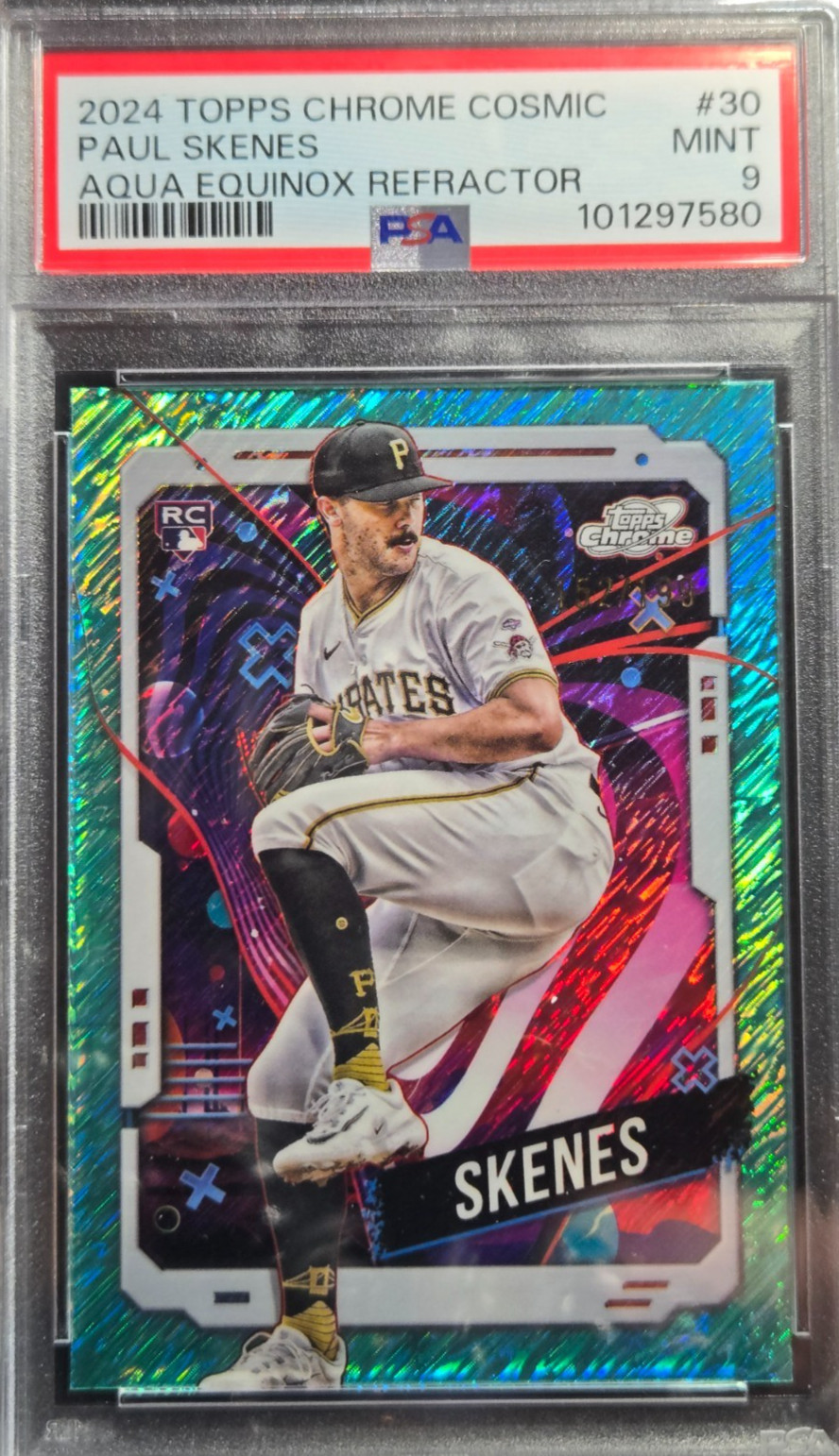 2024 Topps Cosmic Chrome - Paul Skenes Aqua Equinox Refractor /199 (RC) PSA 9