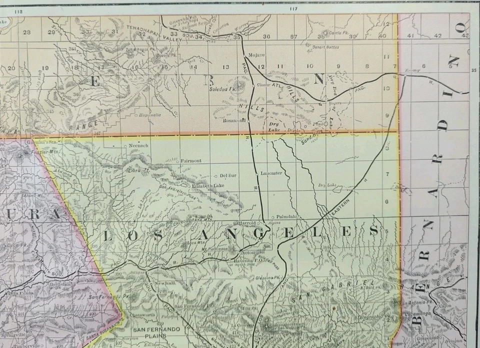 Antique 1892 SANTA BARBARA VENTURA LOS ANGELES ORANGE COUNTIES CALIFORNIA Map - Image 4 of 4
