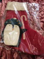 West Elm PB Kids Felted Wool Penguin with Candy  Christmas Stocking Red Cane