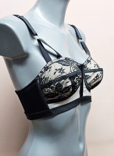 Rare Vintage Style 40E House Of Satin Victory Balconette Bra Floral Lace BR11
