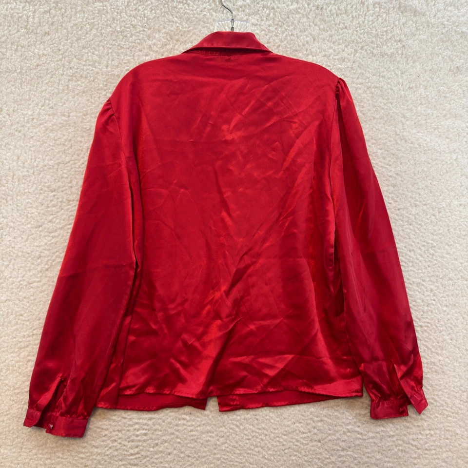 Blusa Top Botón Años 80 90 Vintage 14 XL Mujer Roja Satén Cuello Eduardiano Foto 2 de 4