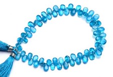 Natural Gem Neon Blue Apatite 7x5mm Approx Size Smooth Pear Shape Beads 8"