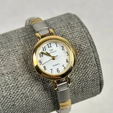 Viewpoint Watch Womens 22mm White Dial Two Tone Stretchy Quartz New Battery