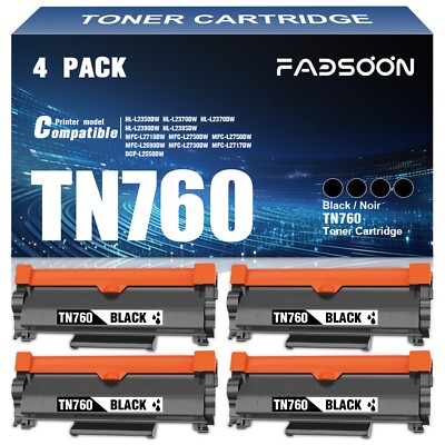 FADSOON  Compatible TN760 TN730 Toner for HL-L2390DW L2350DW MFC-L2750DW 4PK