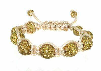 Treated Yellow Diamond White Macrame Bracelet 14k Yellow