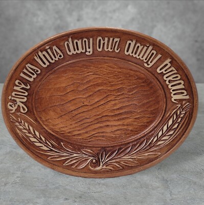Vintage MCM Give Us This Day Our Daily Bread Resin 11.5'' Oval Decorative Plate