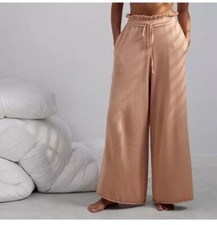 LUNYA Womens Pants Sz Med Tan Pull On Cozy Cotton Silk Relaxed Wide Leg Lounge