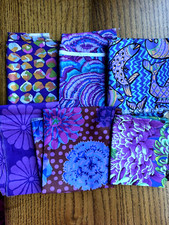 Kaffe Fassett Quilting Cotton 4 FQ Remnants Purples Free Spirit Fabrics Lot