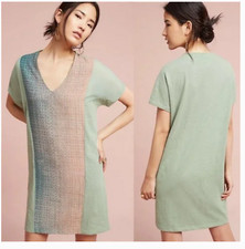 ANTHRO Akemi + Kin Hanselle Cocoon Shift Dress Mixed Media Panels Sage Green SP