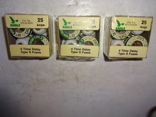 3 Boxes of 4 (12 Total) New Eagle 675-25 Box 25 Amp Type S Time Delay Fuse - Picture 2 of 4