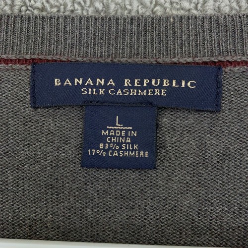Suéter Banana Republic Cuello en V Para Hombre Grande Gris Seda Cachemira Informal Pullover - Imagen 3 de 12