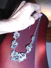 VINTAGE SHIMMER CLEAR/AMBER RHINESTONE LEAF LINK NECKLACE/EARRINGS SET — photo 8