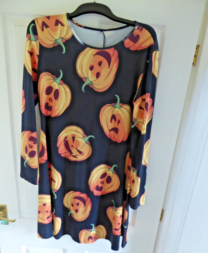 Women's Girls PUMPKIN Halloween Swing Dress Fancy dress Party Retro Look size L - Picture 1 of 7