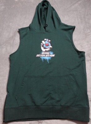 Bang Revolution Muscle Mayhem Hooded Tank Men's 2XL Green Side Zip Pullover!