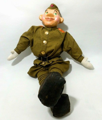 RARE VINT USSR SOVIET ARMY HAND PAINTED PAPER MACHE DEFENDER DOLL W/WOOL UNIFORM - Picture 3 of 12