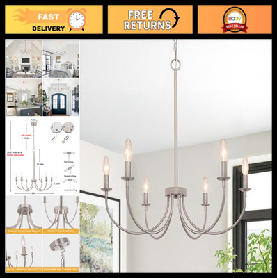 6-Light Farmhouse Chandelier - Modern Candle Hanging Light Fixture for Dining Ro
