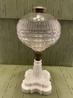 Antique Oil Lamp Clear Glass Font Milk Glass Base Brass Fittings No Chimney