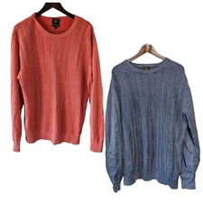2 F/X Fusion Sweaters Sand Wash Crew Neck Large Coral & Blue