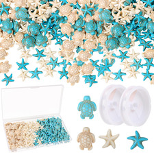 120Pcs Turtle Beads Starfish Charms Turquoise Spacer Beads with 2 Elastic Thread