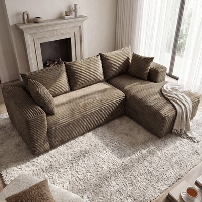 107'' Plush Corduroy L Shaped Sectional Sofa Couch Chaise Living Room No Slip