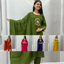 Women's Latest Readymade Pure Roman Silk Kurti Pant Dupatta Set with Hand Mirror