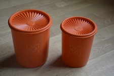 TUPPERWARE 2 Vorratsbehälter Sunburst Sonnendeckel orange 1970er Vintage Rarität