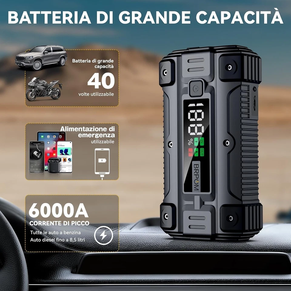 Avviatore Batteria Auto Moto e Camion 6000A Avviamento di Emergenza Jump Starter - Immagine 4 di 4