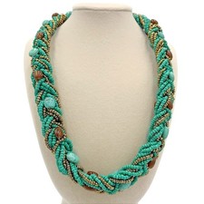 Unbranded Braided Seed Bead Statement Necklace Women Turquoise Gold Stone