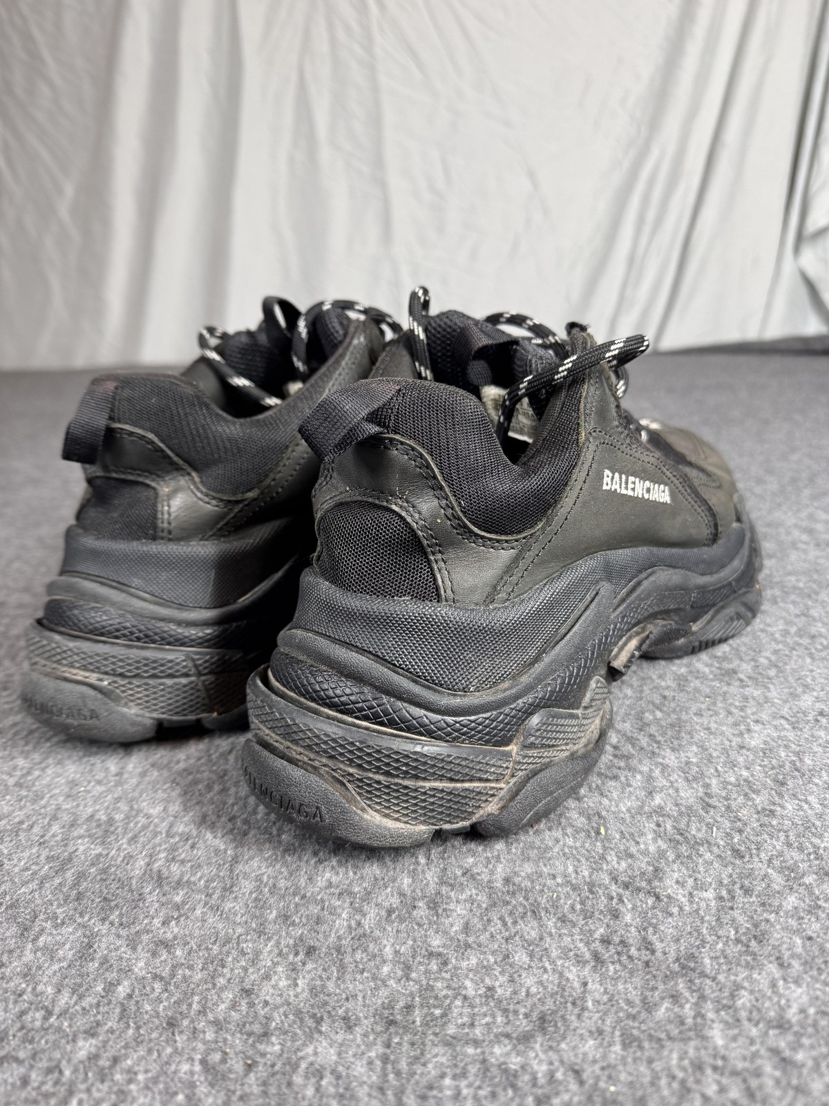 Balenciaga Triple S Shoes Mens Size 9 Black Leather Mesh Chunky Dad thumbnail 2