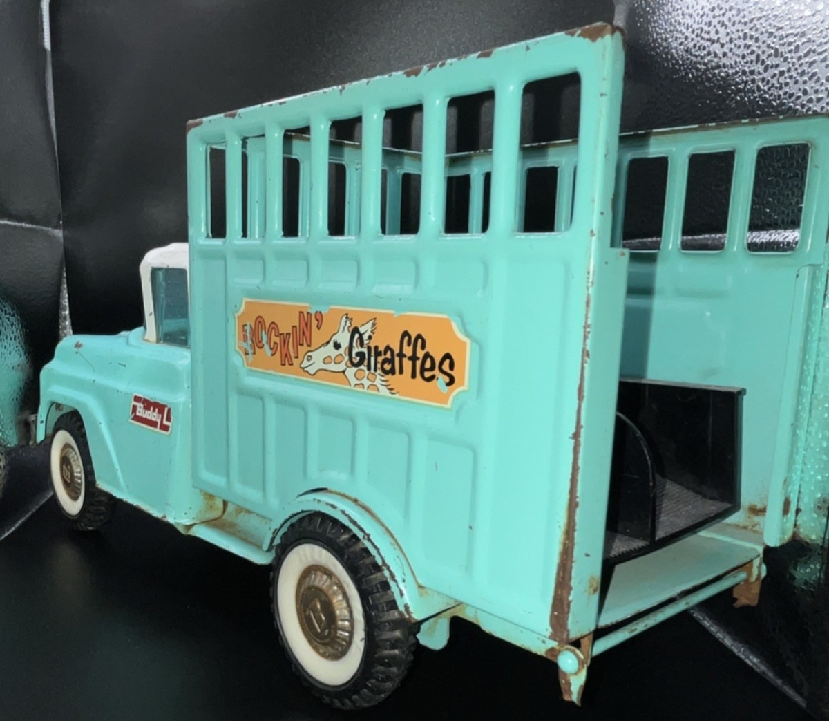 US■GAYLORD BROS.INC■ゲイロード■ブックトラック■ヴィンテージ Vintage Buddy L Rockin' Giraffes Zoo Animal Transport Pressed