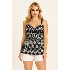 Profile by Gottex Black White Abstract D-Cup Underwire Tankini Swim Top 34D NWT