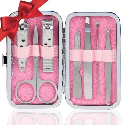 Manicure Pedicure Set Stainless Steel Nail Clippers 8 Piece Set, Pink 