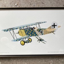 Vintage Mid Century WWI Aeroplane Print Fokker Sopwith Biplane RAF Airmen