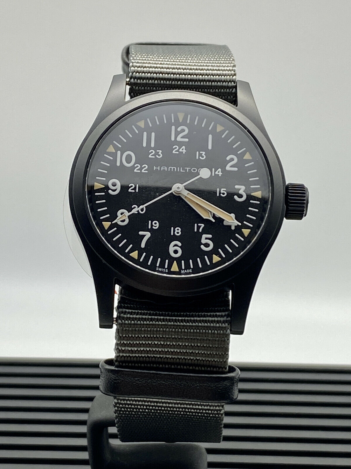 Hamilton Khaki Field Mechnical mm Black Dial Gray Strap Men'