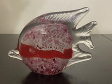 Murano Style Art Glass Angel Fish Figurine/Paperweight Red Pink and White