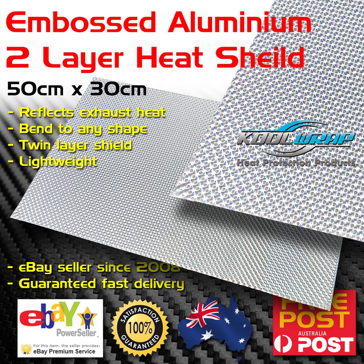 Embossed Double Layer Aluminium Exhaust Heat Shield 30 x 50