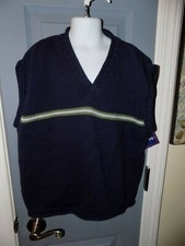 KITESTRINGS Navy Blue Sweater Vest W/Olive Green and White Stripe Size 12/14 NEW