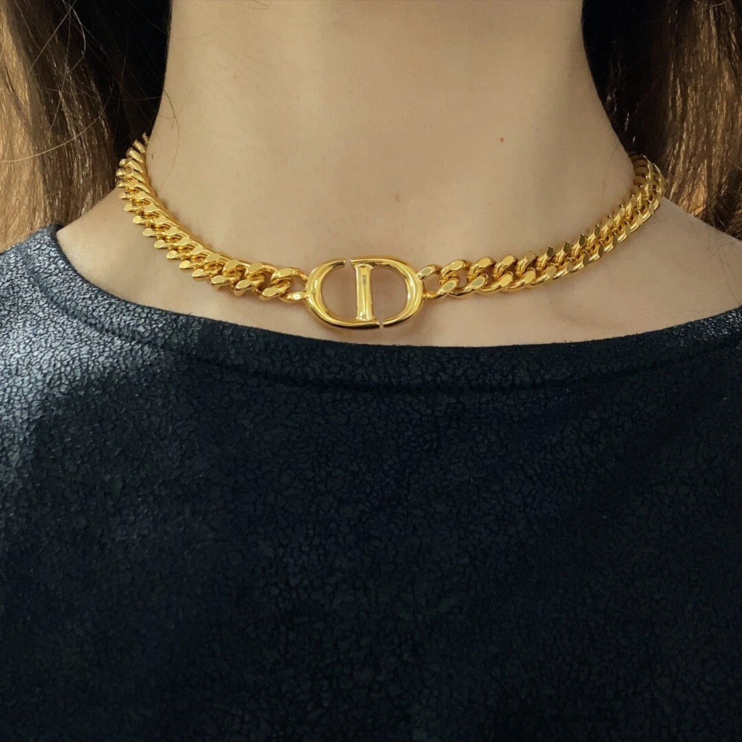 Christian Danseuse Étoile Choker Gold-Finished &#034;CD&#034; Necklace New $750 | eBay