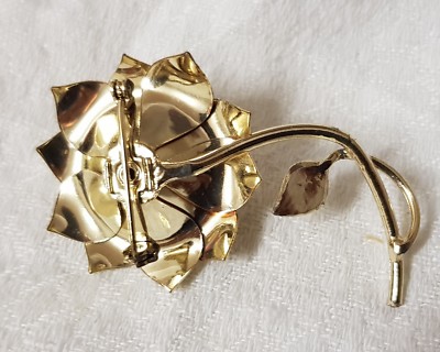 Broche Fantaisie Fleurs Métal Doré – Vintage – Occasion