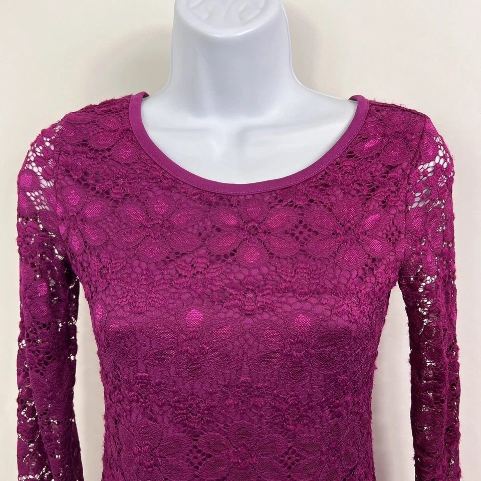 Vestido Ella Moss Niña Juvenil Talla 14 Manga Larga Magenta Encaje Hasta la Rodilla Línea A Foto 2 de 4