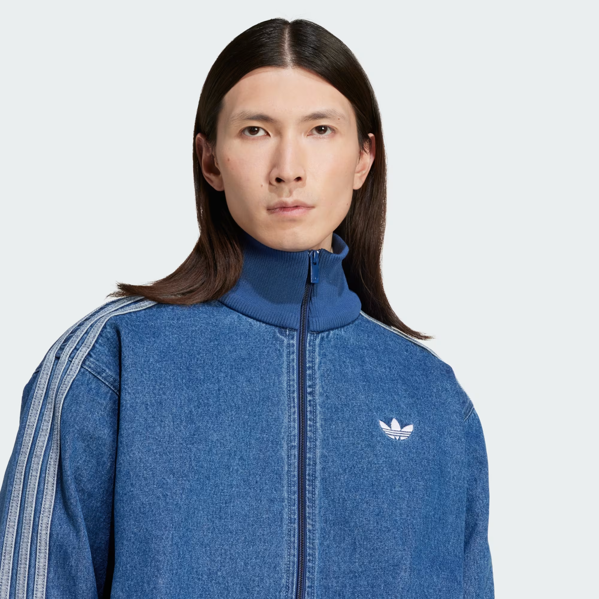 adidas Originals Adicolor Denim Firebird Track Top in Blue adidas Originals Adicolor Denim Firebird Track Top in Blue