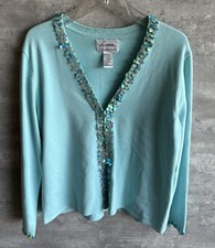 Vintage 1990s Linea by Louis Dell'Olio Blue Acrylic Blend Sequin Cardigan Size M