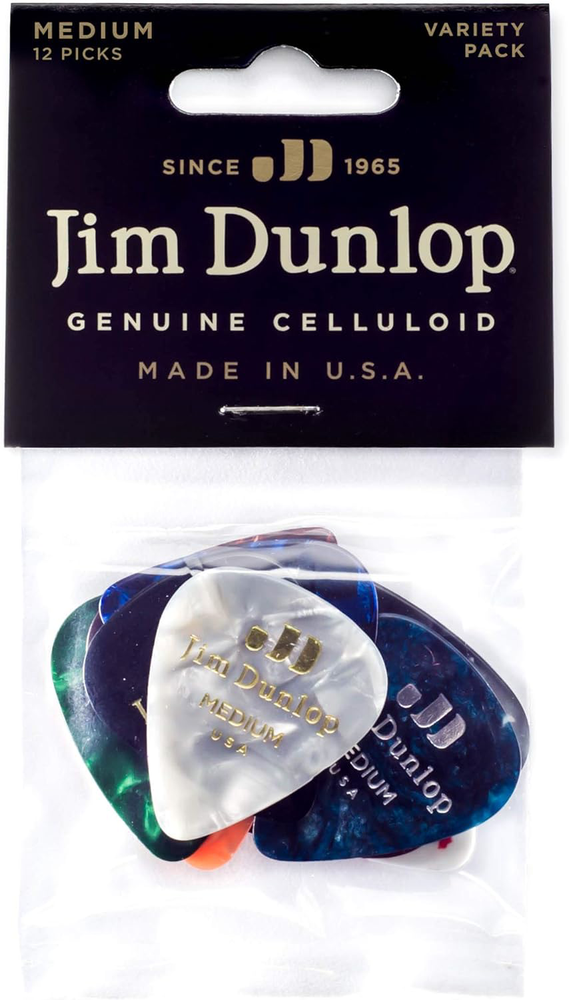 Dunlop Medium Celluloid Guitar Picks 12-Pack Assorted Colors  