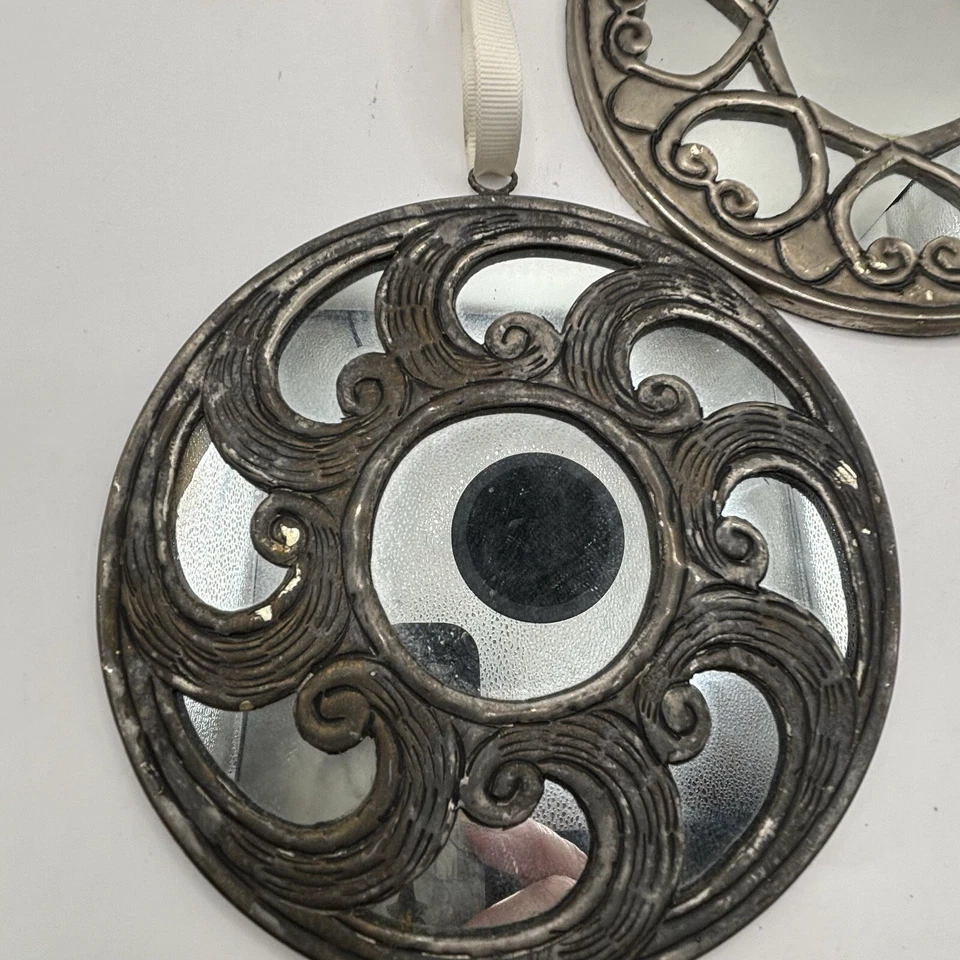 ESPEJO DE PARED REDONDO ASPECTO PELTRE/BANDEJA DE VELAS DECORACIÓN Foto 2 de 4