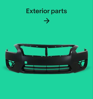 A black frame of the front of a car, linking to exterior parts.