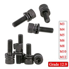 12.9 Steel M3-M12 Hex Socket Cap Head Screws Bolt + Spring Washer + Plain Washer