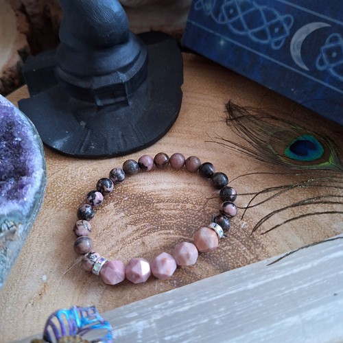 Pulsera de rodonita y rodocrosita cristal regalo curativo para su bruja - Imagen 5 de 12