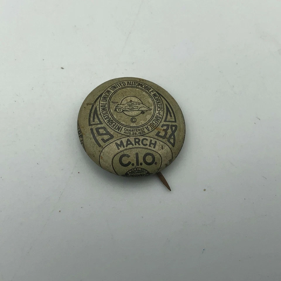 United Auto Workers Union Pinback Botón Insignia 7/8" Bastian De Colección Marzo 1938 UAW Foto 3 de 4